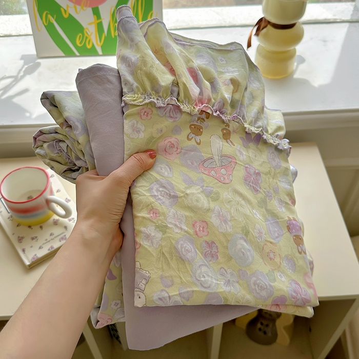 冕悠家纺 2025新款A类法式花边四件套超柔裸睡级床单被套三件套-风格二+微信提供买家秀 紫栀