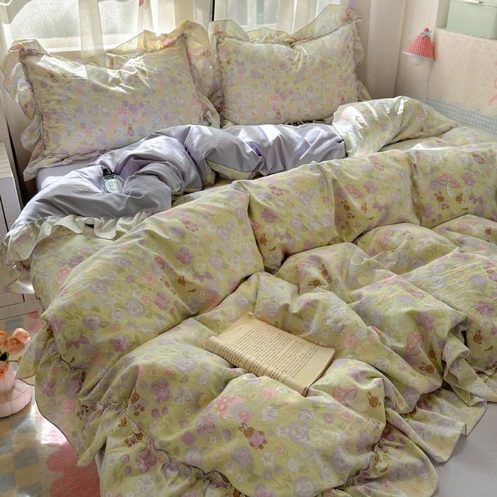 91家纺网 家纺一手货源 找家纺 冕悠家纺 2025新款A类法式花边四件套超柔裸睡级床单被套三件套-风格二+微信提供买家秀 紫栀