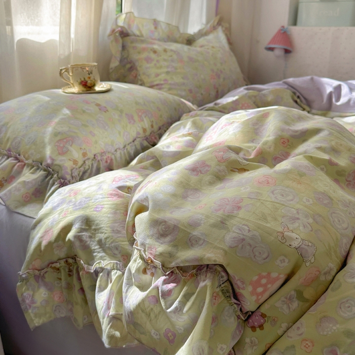 91家纺网 家纺一手货源 找家纺 冕悠家纺 2025新款A类法式花边四件套超柔裸睡级床单被套三件套-风格二+微信提供买家秀 紫栀