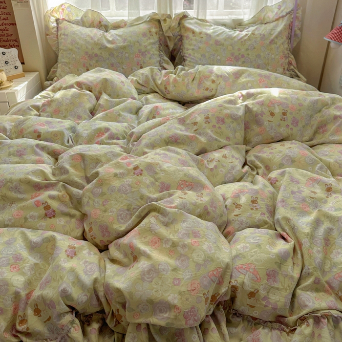 91家纺网 家纺一手货源 找家纺 冕悠家纺 2025新款A类法式花边四件套超柔裸睡级床单被套三件套-风格二+微信提供买家秀 紫栀