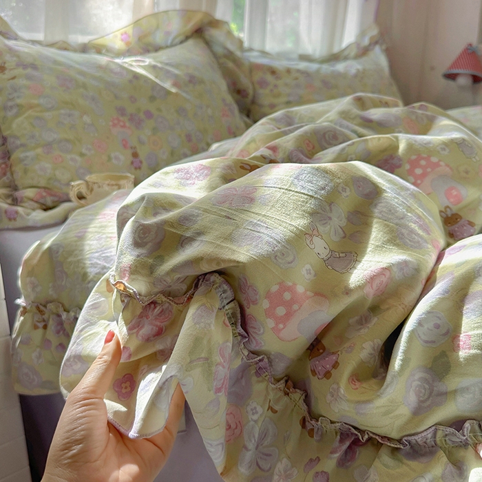 91家纺网 家纺一手货源 找家纺 冕悠家纺 2025新款A类法式花边四件套超柔裸睡级床单被套三件套-风格二+微信提供买家秀 紫栀