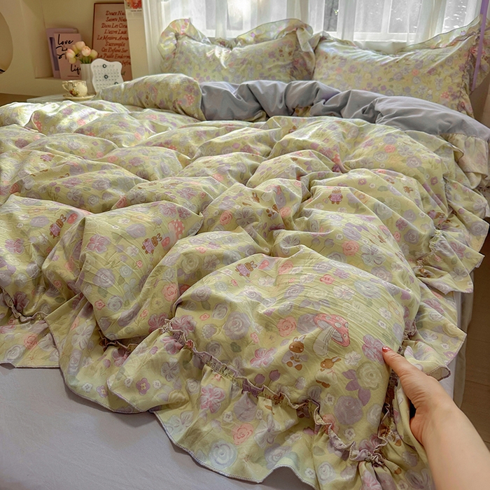 91家纺网 家纺一手货源 找家纺 冕悠家纺 2025新款A类法式花边四件套超柔裸睡级床单被套三件套-风格二+微信提供买家秀 紫栀