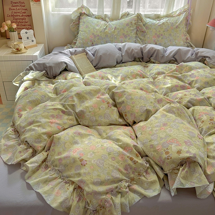 91家纺网 家纺一手货源 找家纺 冕悠家纺 2025新款A类法式花边四件套超柔裸睡级床单被套三件套-风格二+微信提供买家秀 紫栀