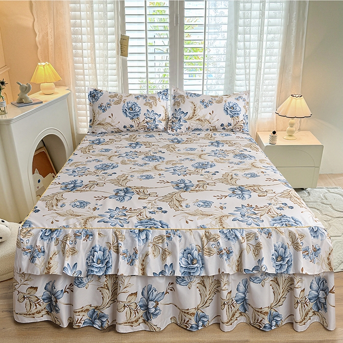 91家纺网 家纺一手货源 找家纺 （总）小雨家纺 【跨境外贸】2026新款芦荟棉韩版花边床裙系列床裙单件-单床裙