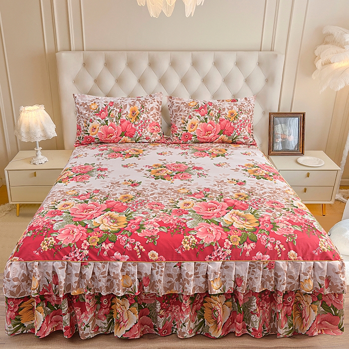 91家纺网 家纺一手货源 找家纺 （总）小雨家纺 【跨境外贸】2026新款芦荟棉韩版花边床裙系列床裙单件-单床裙