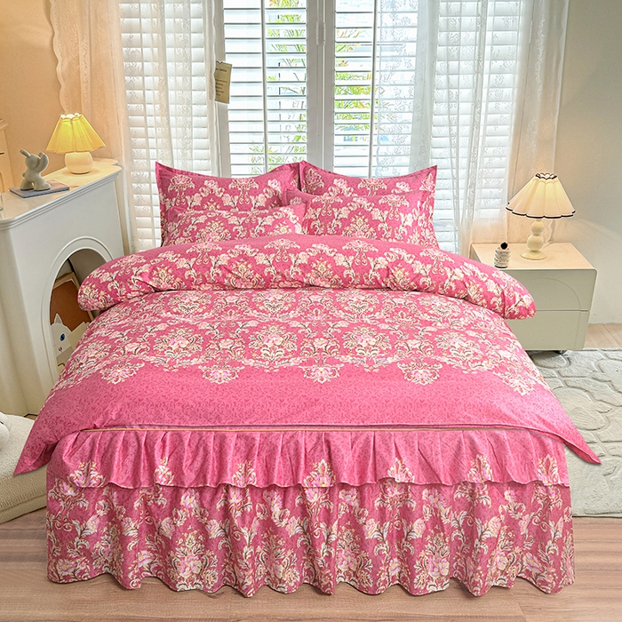 91家纺网 家纺一手货源 找家纺 （总）小雨家纺 【跨境外贸】2026新款芦荟棉韩版花边床裙系列四件套