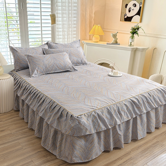 91家纺网 家纺一手货源 找家纺 小雨家纺 【跨境外贸】2026新款芦荟棉韩版花边床裙系列四件套 大好河山灰