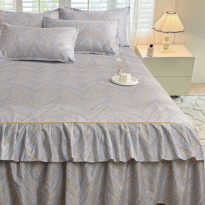 91家纺网 家纺一手货源 找家纺 小雨家纺 【跨境外贸】2026新款芦荟棉韩版花边床裙系列四件套 大好河山灰