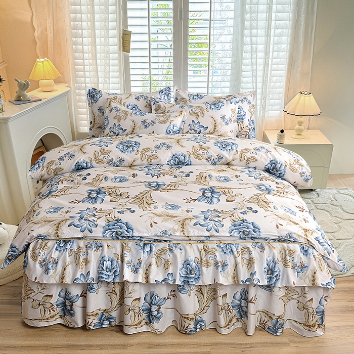 小雨家纺 【跨境外贸】2026新款芦荟棉韩版花边床裙系列四件套 江山如画兰