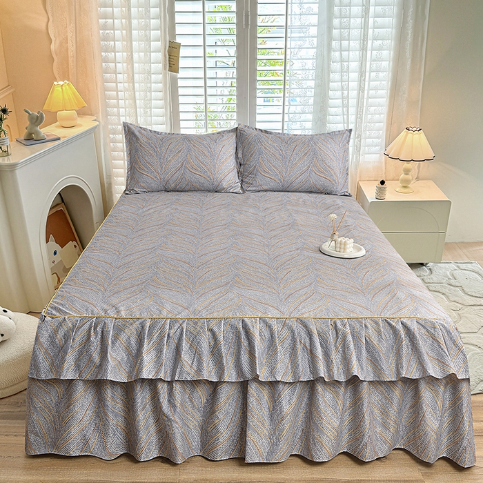 小雨家纺 【跨境外贸】2026新款芦荟棉韩版花边床裙系列床裙单件-单床裙 大好河山灰
