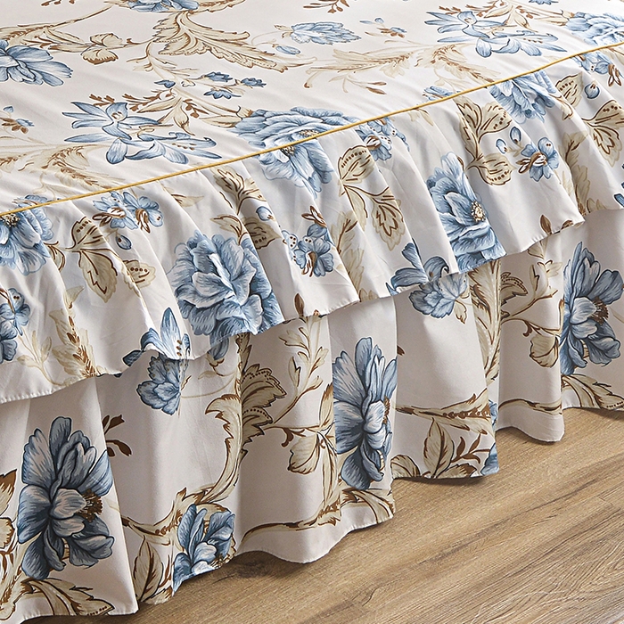 91家纺网 家纺一手货源 找家纺 小雨家纺 【跨境外贸】2026新款芦荟棉韩版花边床裙系列四件套 江山如画兰