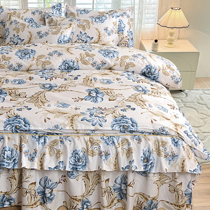 91家纺网 家纺一手货源 找家纺 小雨家纺 【跨境外贸】2026新款芦荟棉韩版花边床裙系列四件套 江山如画兰