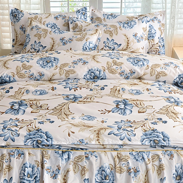 91家纺网 家纺一手货源 找家纺 小雨家纺 【跨境外贸】2026新款芦荟棉韩版花边床裙系列四件套 江山如画兰