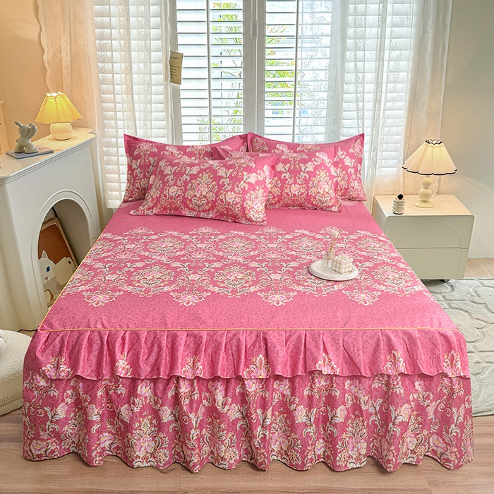 91家纺网 家纺一手货源 找家纺 小雨家纺 【跨境外贸】2026新款芦荟棉韩版花边床裙系列四件套 梦里花都