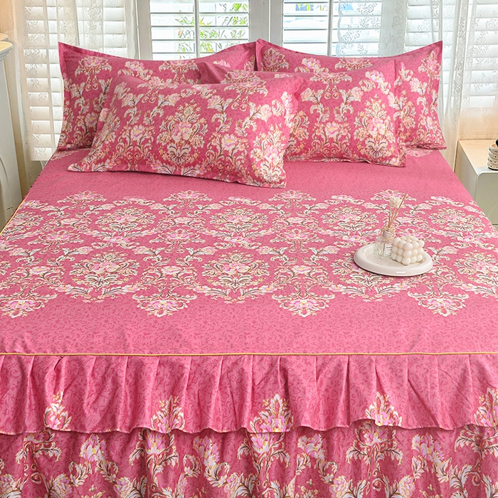 91家纺网 家纺一手货源 找家纺 小雨家纺 【跨境外贸】2026新款芦荟棉韩版花边床裙系列四件套 梦里花都