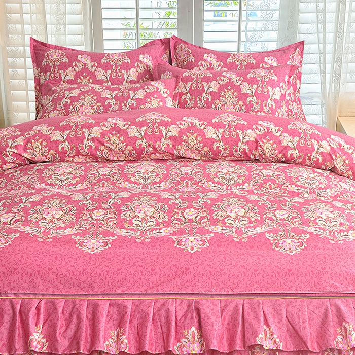 91家纺网 家纺一手货源 找家纺 小雨家纺 【跨境外贸】2026新款芦荟棉韩版花边床裙系列四件套 梦里花都