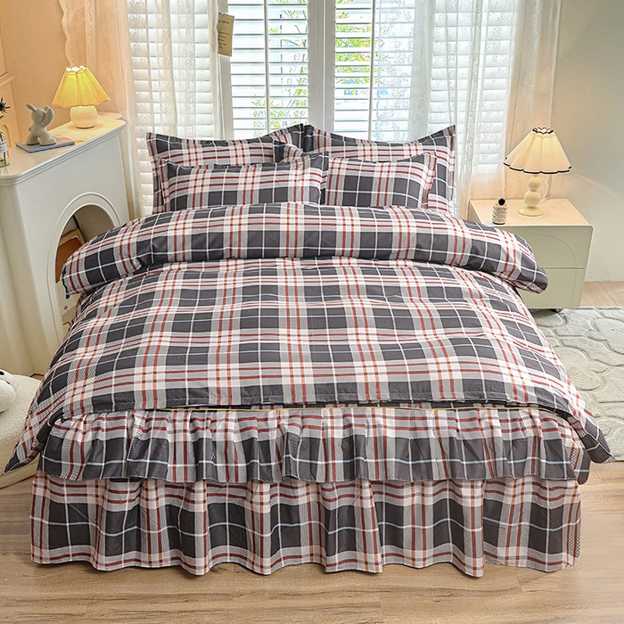 小雨家纺 【跨境外贸】2026新款芦荟棉韩版花边床裙系列四件套 如意咖