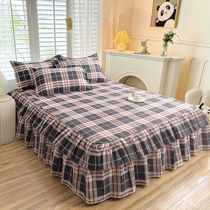 91家纺网 家纺一手货源 找家纺 小雨家纺 【跨境外贸】2026新款芦荟棉韩版花边床裙系列四件套 如意咖