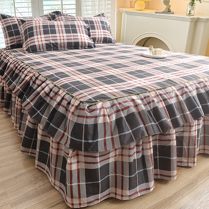 91家纺网 家纺一手货源 找家纺 小雨家纺 【跨境外贸】2026新款芦荟棉韩版花边床裙系列四件套 如意咖