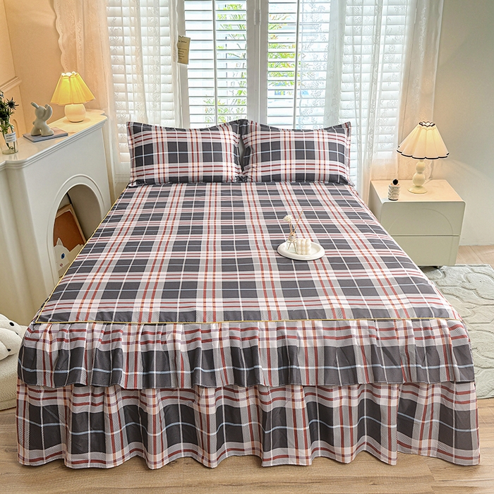 91家纺网 家纺一手货源 找家纺 小雨家纺 【跨境外贸】2026新款芦荟棉韩版花边床裙系列四件套 如意咖