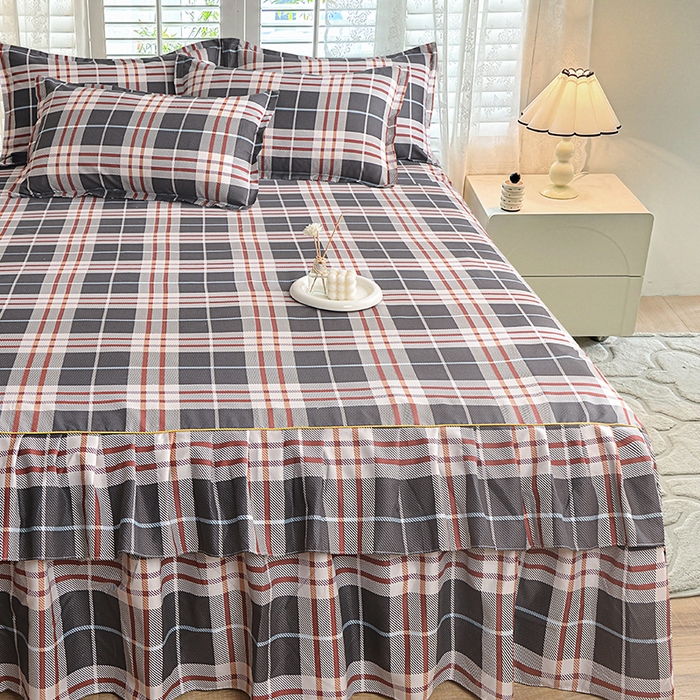 91家纺网 家纺一手货源 找家纺 小雨家纺 【跨境外贸】2026新款芦荟棉韩版花边床裙系列四件套 如意咖