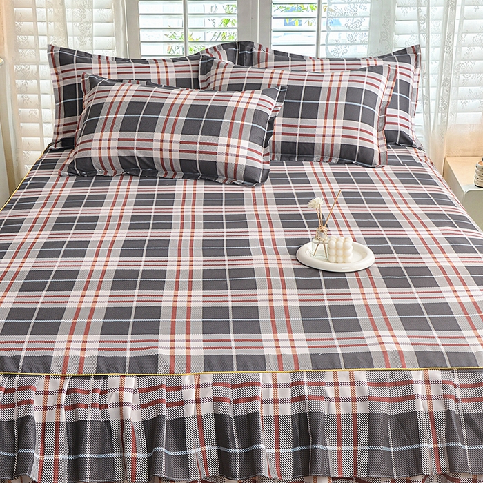 91家纺网 家纺一手货源 找家纺 小雨家纺 【跨境外贸】2026新款芦荟棉韩版花边床裙系列四件套 如意咖