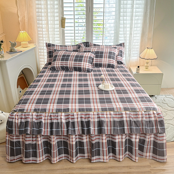 91家纺网 家纺一手货源 找家纺 小雨家纺 【跨境外贸】2026新款芦荟棉韩版花边床裙系列四件套 如意咖