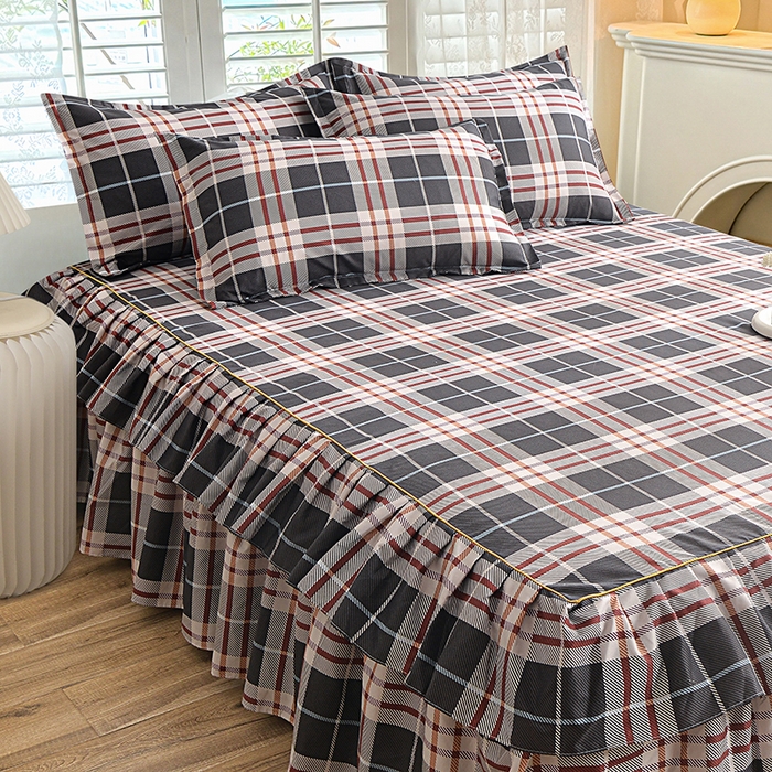 91家纺网 家纺一手货源 找家纺 小雨家纺 【跨境外贸】2026新款芦荟棉韩版花边床裙系列四件套 如意咖