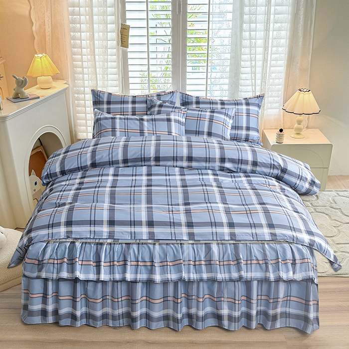 小雨家纺 【跨境外贸】2026新款芦荟棉韩版花边床裙系列四件套 新动力灰