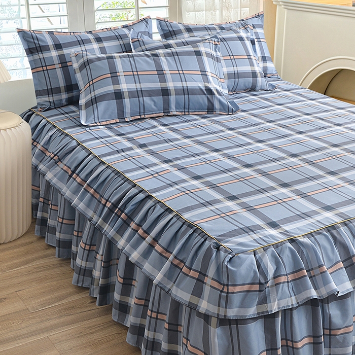 91家纺网 家纺一手货源 找家纺 小雨家纺 【跨境外贸】2026新款芦荟棉韩版花边床裙系列四件套 新动力灰