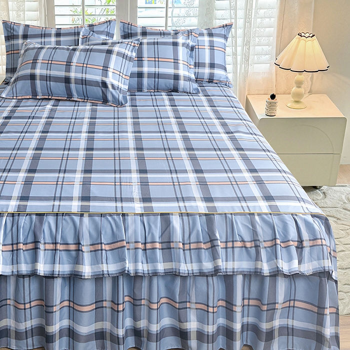 91家纺网 家纺一手货源 找家纺 小雨家纺 【跨境外贸】2026新款芦荟棉韩版花边床裙系列四件套 新动力灰