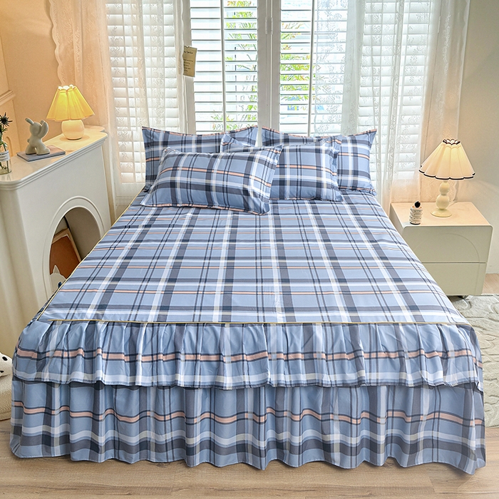 91家纺网 家纺一手货源 找家纺 小雨家纺 【跨境外贸】2026新款芦荟棉韩版花边床裙系列四件套 新动力灰