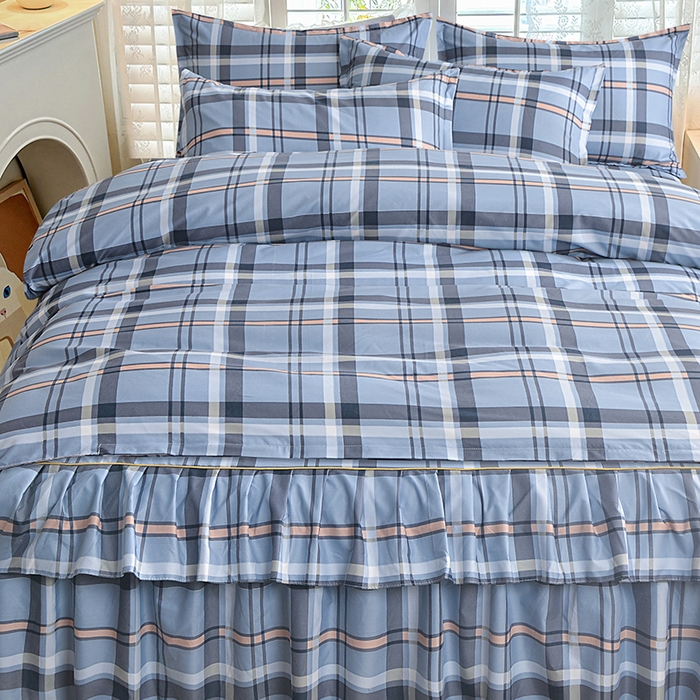 91家纺网 家纺一手货源 找家纺 小雨家纺 【跨境外贸】2026新款芦荟棉韩版花边床裙系列四件套 新动力灰