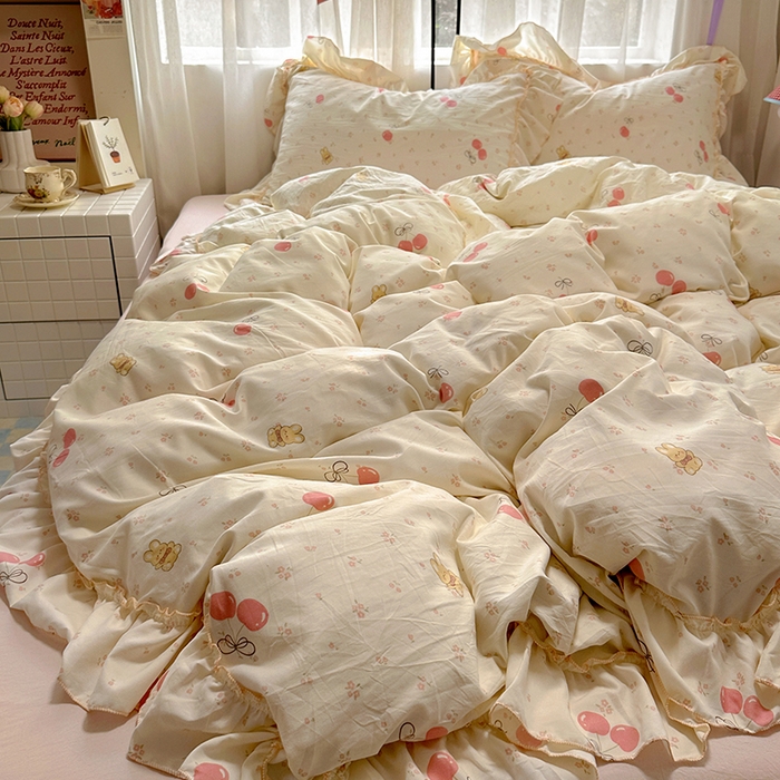 91家纺网 家纺一手货源 找家纺 （总）冕悠家纺 2025新款A类法式花边四件套超柔裸睡级床单被套三件套-风格一+微信提供买家秀