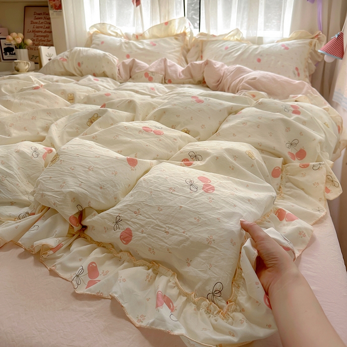 91家纺网 家纺一手货源 找家纺 （总）冕悠家纺 2025新款A类法式花边四件套超柔裸睡级床单被套三件套-风格一+微信提供买家秀