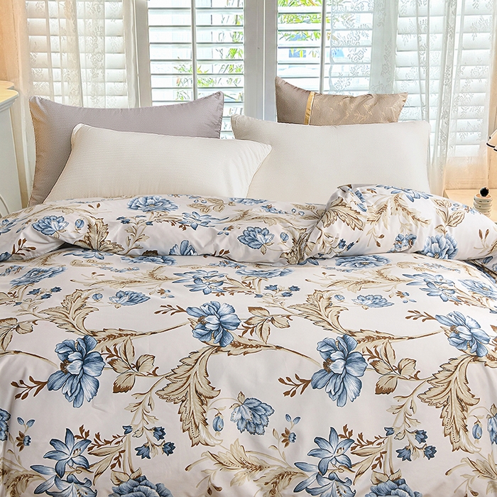 91家纺网 家纺一手货源 找家纺 小雨家纺 【跨境外贸】2026新款芦荟棉韩版花边床裙系列被套单件-单被套 江山如画兰