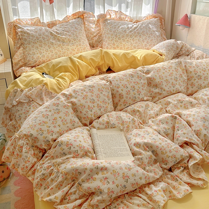 91家纺网 家纺一手货源 找家纺 冕悠家纺 2025新款A类法式花边四件套超柔裸睡级床单被套三件套-风格一+微信提供买家秀 橘夏