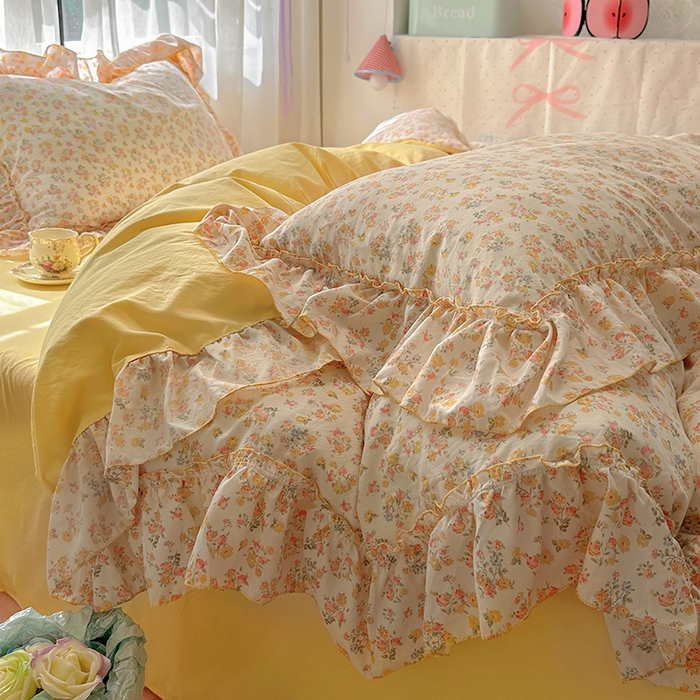 91家纺网 家纺一手货源 找家纺 冕悠家纺 2025新款A类法式花边四件套超柔裸睡级床单被套三件套-风格一+微信提供买家秀 橘夏