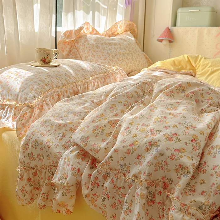 91家纺网 家纺一手货源 找家纺 冕悠家纺 2025新款A类法式花边四件套超柔裸睡级床单被套三件套-风格一+微信提供买家秀 橘夏