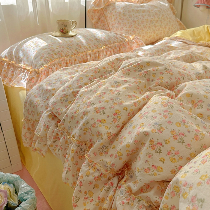 91家纺网 家纺一手货源 找家纺 冕悠家纺 2025新款A类法式花边四件套超柔裸睡级床单被套三件套-风格一+微信提供买家秀 橘夏