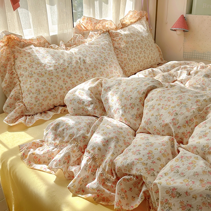 91家纺网 家纺一手货源 找家纺 冕悠家纺 2025新款A类法式花边四件套超柔裸睡级床单被套三件套-风格一+微信提供买家秀 橘夏