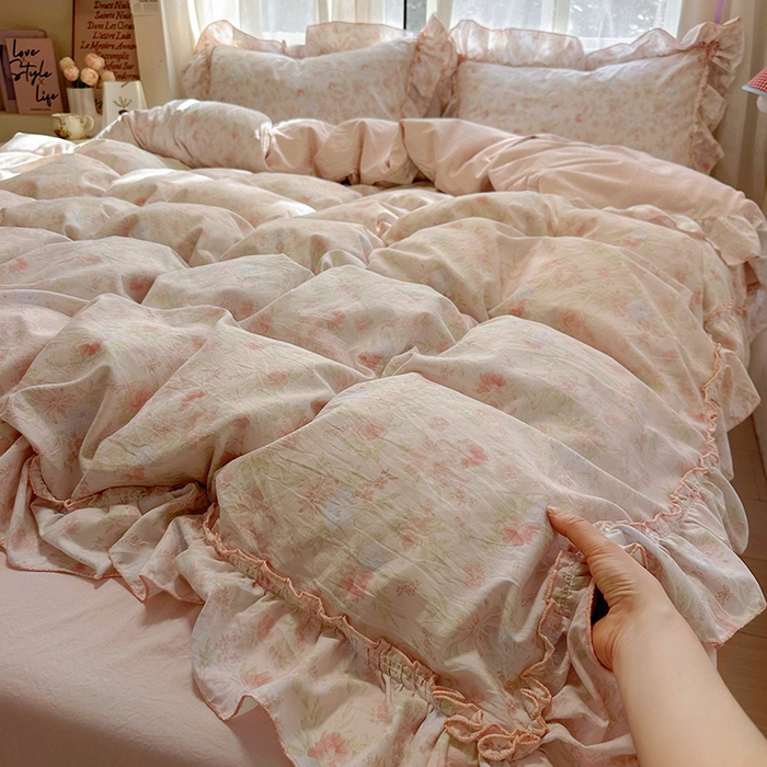 冕悠家纺 2025新款A类法式花边四件套超柔裸睡级床单被套三件套-风格一+微信提供买家秀 漫禾