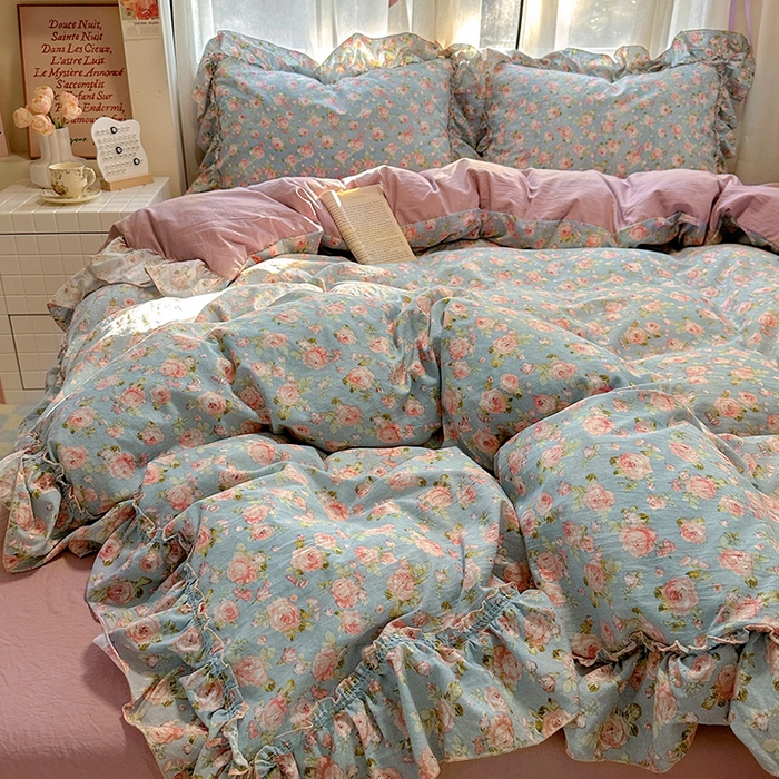 91家纺网 家纺一手货源 找家纺 冕悠家纺 2025新款A类法式花边四件套超柔裸睡级床单被套三件套-风格一+微信提供买家秀 莓恋