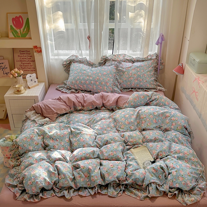 91家纺网 家纺一手货源 找家纺 冕悠家纺 2025新款A类法式花边四件套超柔裸睡级床单被套三件套-风格一+微信提供买家秀 莓恋