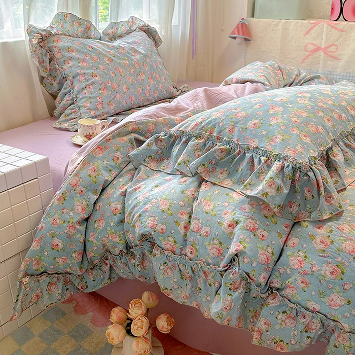 91家纺网 家纺一手货源 找家纺 冕悠家纺 2025新款A类法式花边四件套超柔裸睡级床单被套三件套-风格一+微信提供买家秀 莓恋