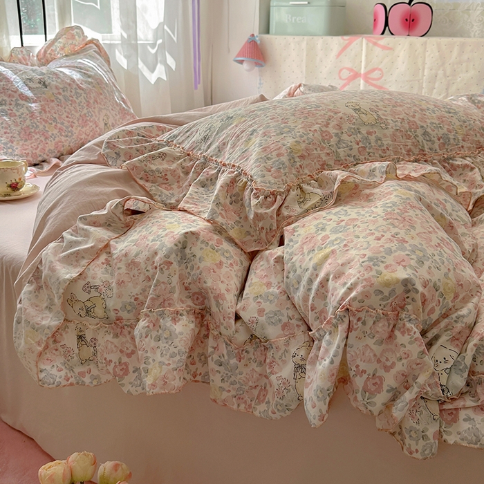 91家纺网 家纺一手货源 找家纺 冕悠家纺 2025新款A类法式花边四件套超柔裸睡级床单被套三件套-风格一+微信提供买家秀 濡染