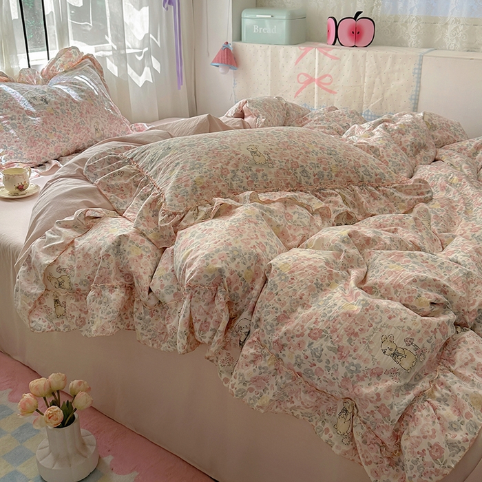 91家纺网 家纺一手货源 找家纺 冕悠家纺 2025新款A类法式花边四件套超柔裸睡级床单被套三件套-风格一+微信提供买家秀 濡染