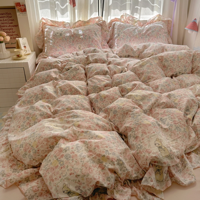 91家纺网 家纺一手货源 找家纺 冕悠家纺 2025新款A类法式花边四件套超柔裸睡级床单被套三件套-风格一+微信提供买家秀 濡染