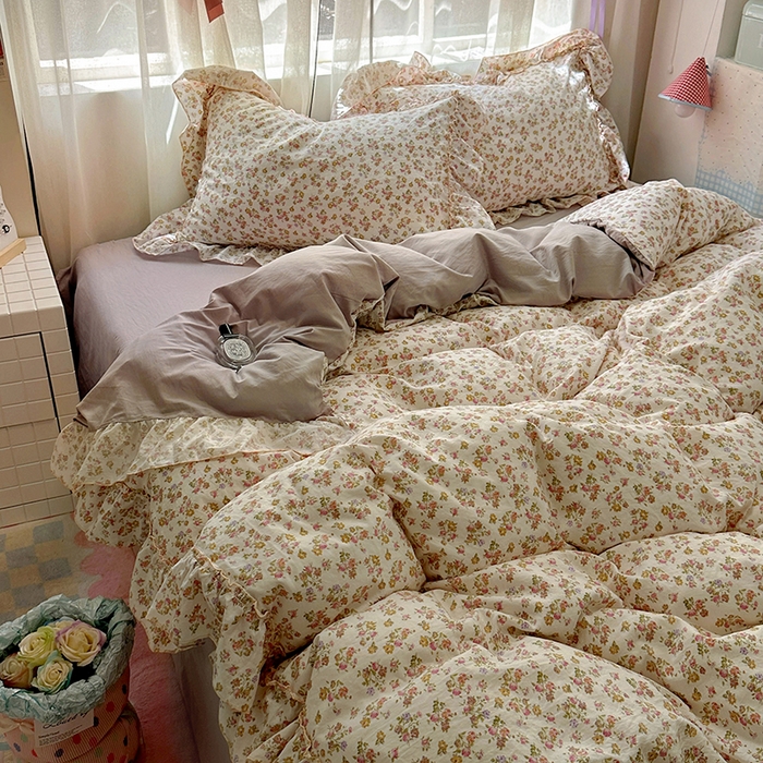 91家纺网 家纺一手货源 找家纺 冕悠家纺 2025新款A类法式花边四件套超柔裸睡级床单被套三件套-风格一+微信提供买家秀 拾染