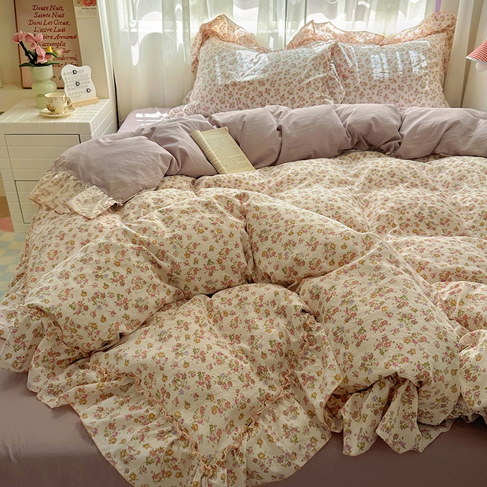 91家纺网 家纺一手货源 找家纺 冕悠家纺 2025新款A类法式花边四件套超柔裸睡级床单被套三件套-风格一+微信提供买家秀 拾染